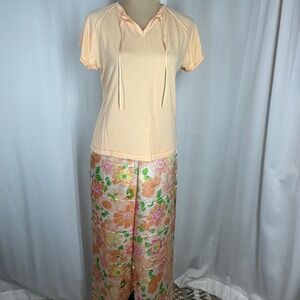 Vintage Y2K Ivy & Annabelle Pajama Set Top L Pants S Floral Satin Lounge READ